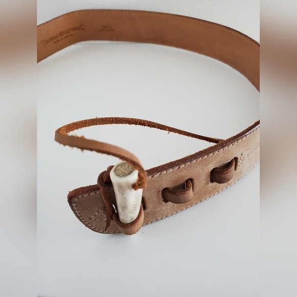 Vintage 80's Banana Republic Save-The-Tigers Leather Bone Belt Women's Sz 34" - Picture 10 of 14